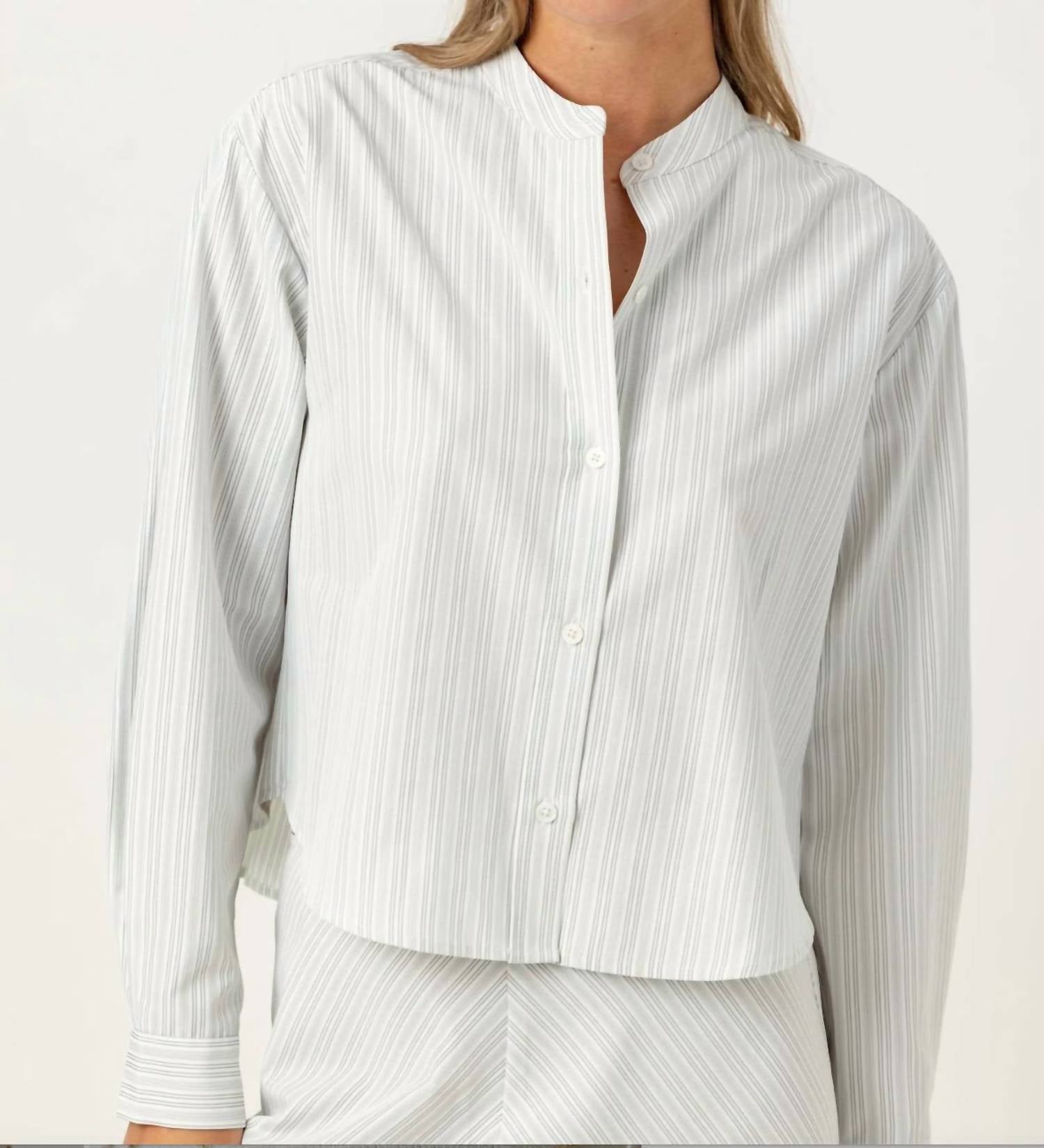 sundays Sadie Long Sleeve Shirt in silver top stitch - women's long sleeve top