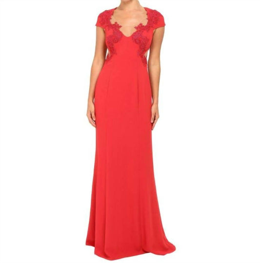 Marchesa - Crepe Flare Embellished Lace Illusion Dress