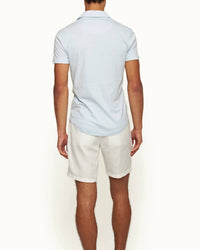 Orlebar Brown Sebastian Silk Polo Shirt in spring water blue - men's shirt - detail view