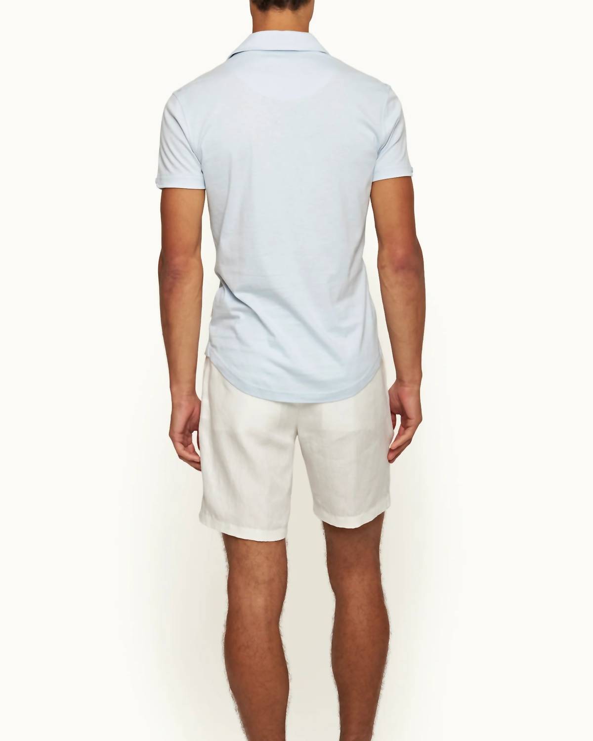 Orlebar Brown Sebastian Silk Polo Shirt in spring water blue - men's shirt - detail view