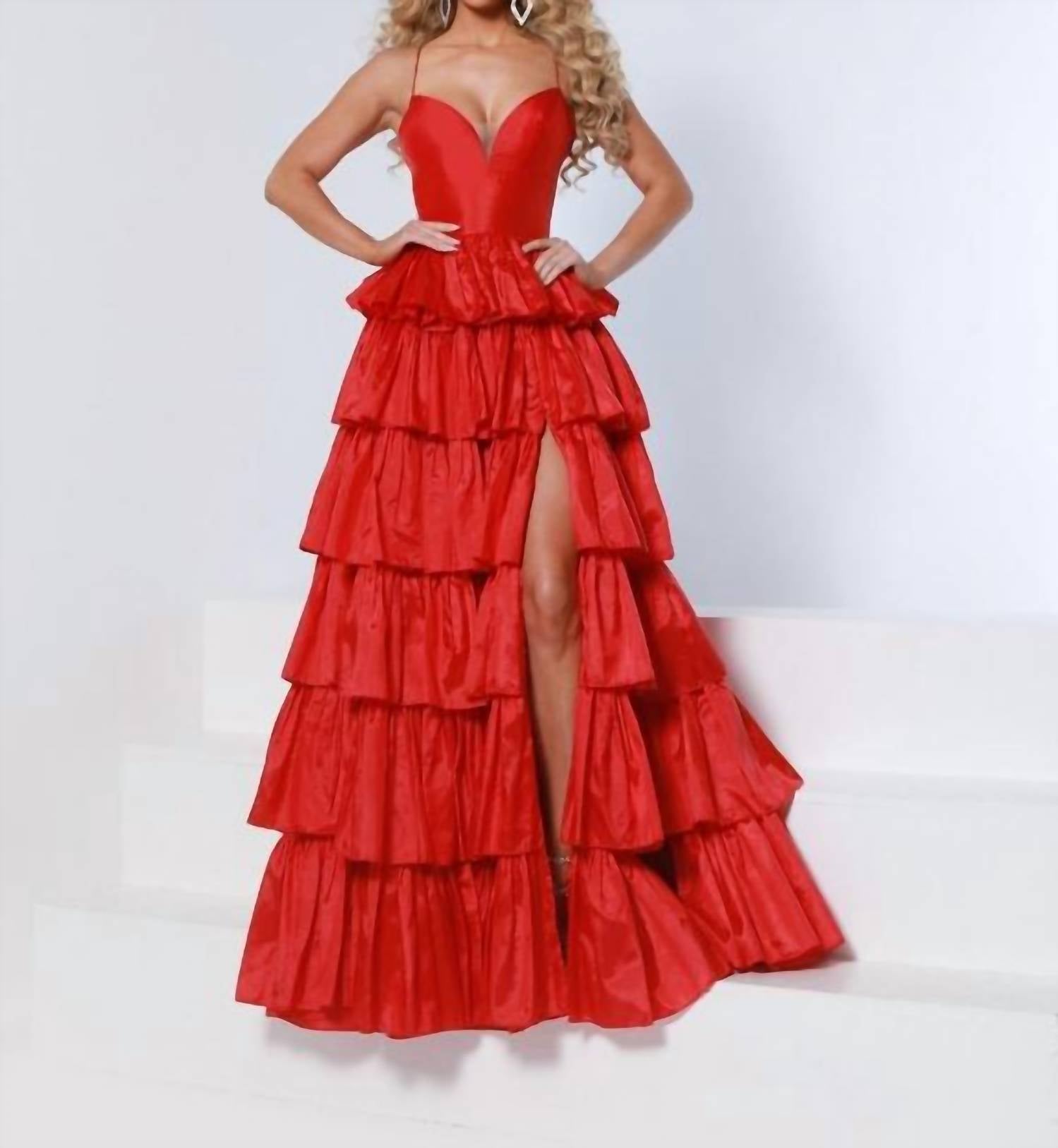 Johnathan Kayne Sweetheart Thigh High Slit Gown in cherry - women's dress