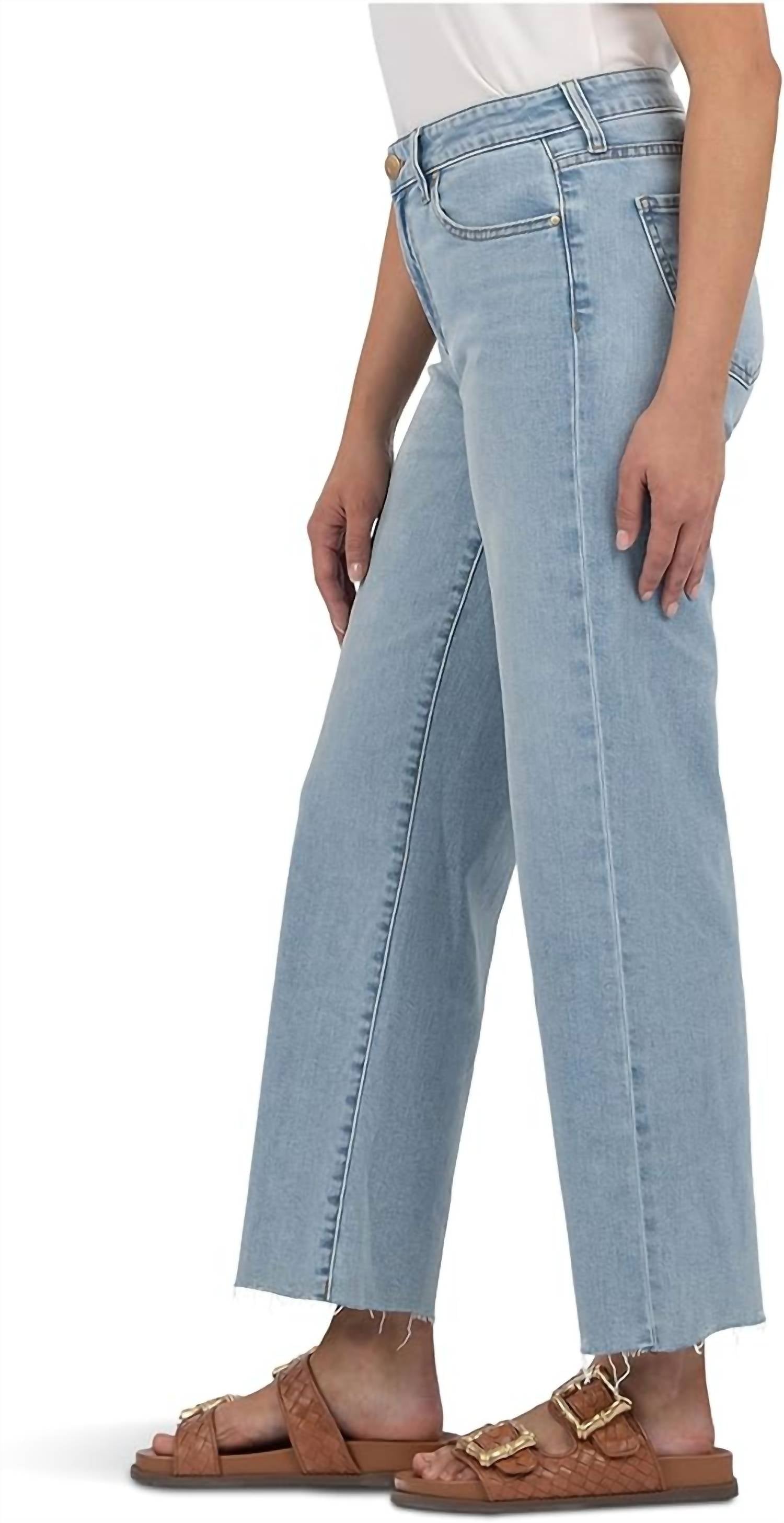 KUT FROM THE KLOTH Charlotte High Rise Culottes With Raw Hem Jeans in block - women's jeans - detail view