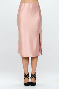 Reneec. - Solid Satin Midi Skirt with Slit