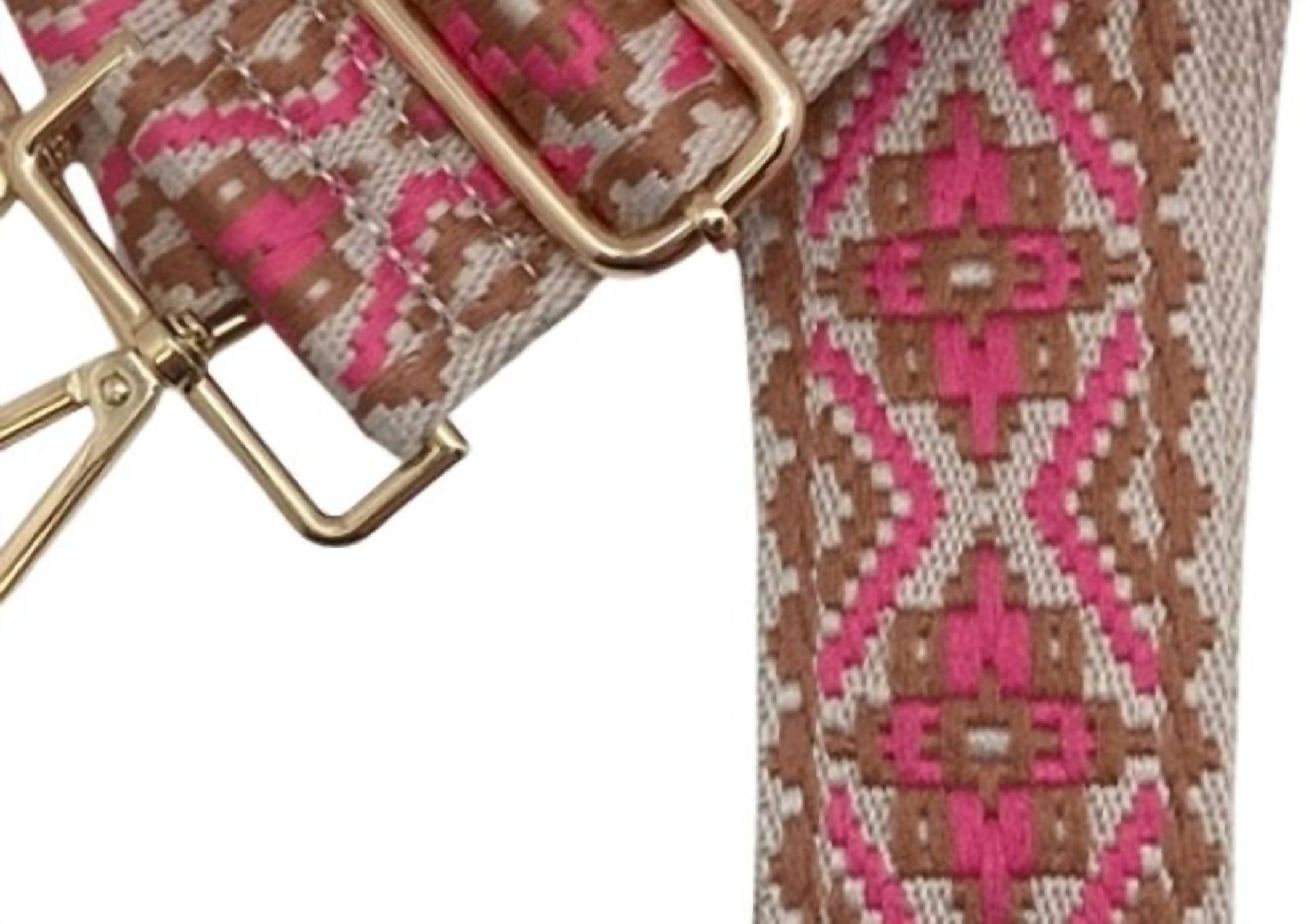 Cthru Women's Boho Berlin Geometric Adjustable Crossbody Bag Purse Guitar Strap in pink saddle - women's item - detail view