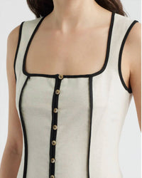 Zoe And Claire - Contrast Piping Square Neck Button Up Midi Dress