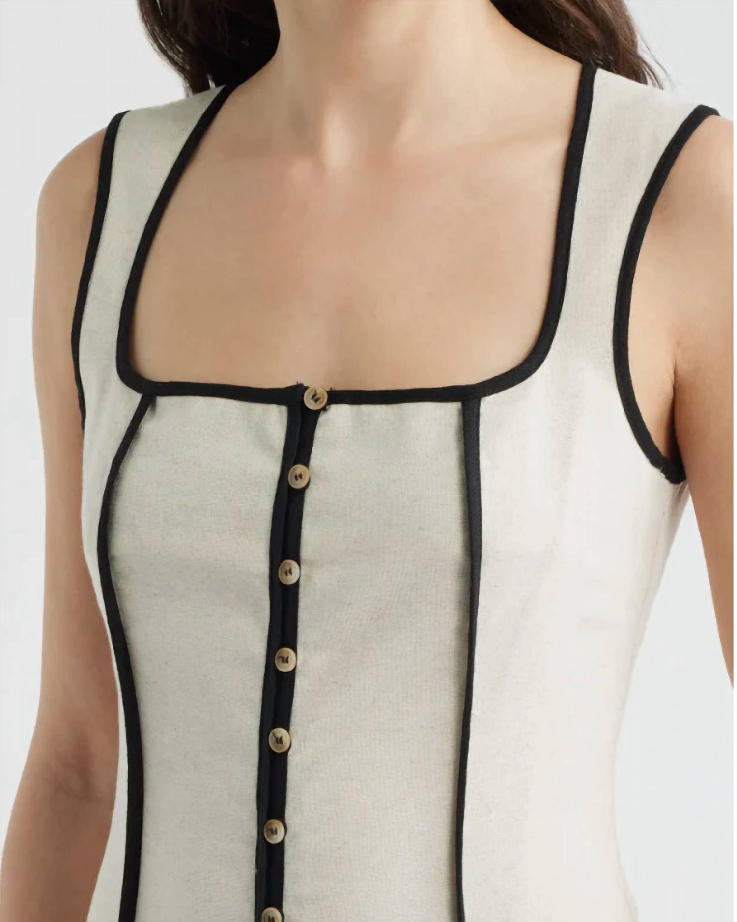 Zoe And Claire - Contrast Piping Square Neck Button Up Midi Dress