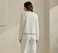 ABLE Contrast Trim Cardigan in white black - women's cardigan - detail view