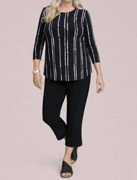 Sympli 3/4 Sleeve Go To Classic Print T Relax Top in cecily black - women's long sleeve top