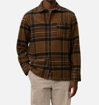 Les Deux Kaleb Check Wool Overshirt Top in monk s robe brown - men's shirt