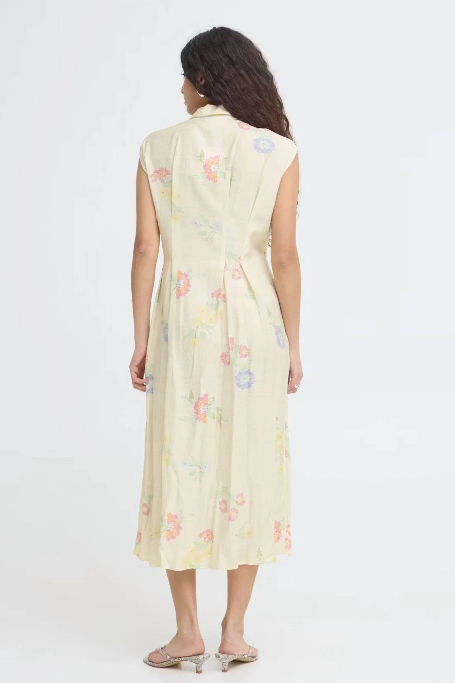 Ichi - Cross Stitch Print Button Front Sleeveless Dress