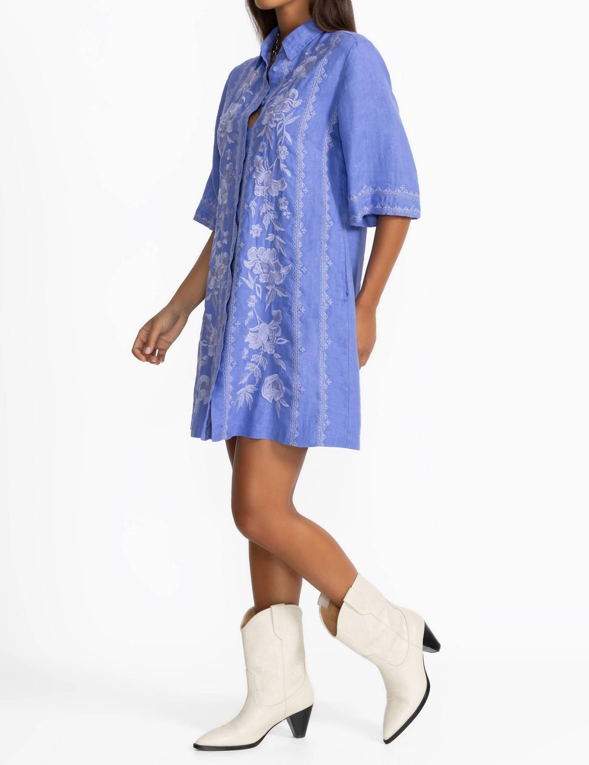 Johnny Was - Kimono Sleeve Linen Shirt Dress