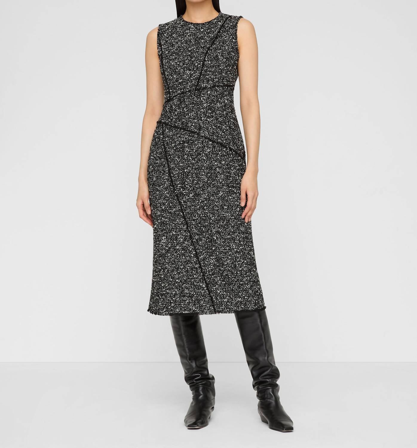 Lafayette 148 Bouclé Tweed Sheath Dress With Fringed Seam in black multi - women's dress
