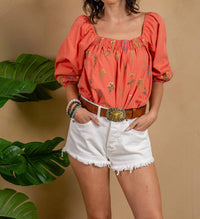Paparazzi - Poplin Embroidered Top with Puff Sleeve