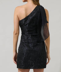 SUGARLIPS Floral One Shoulder Mini Dress in black - women's dress - detail view