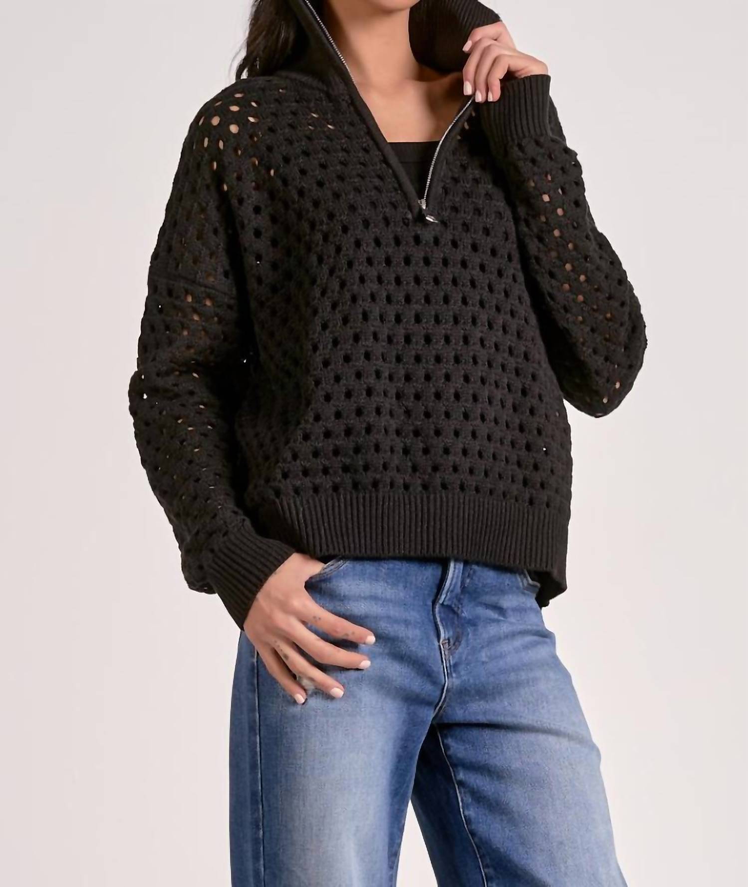 Elan - Open Knit Half Zip Sweater