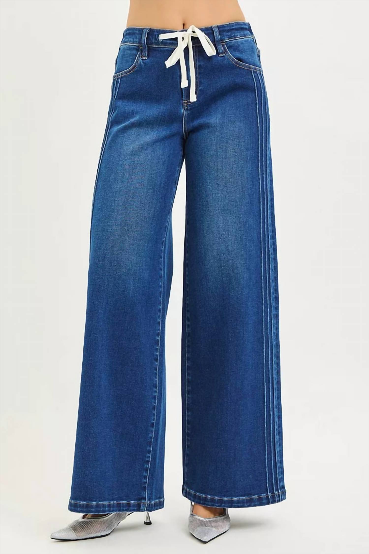 Risen - Elastic Waist Band Mid-rise Pintuck Jean