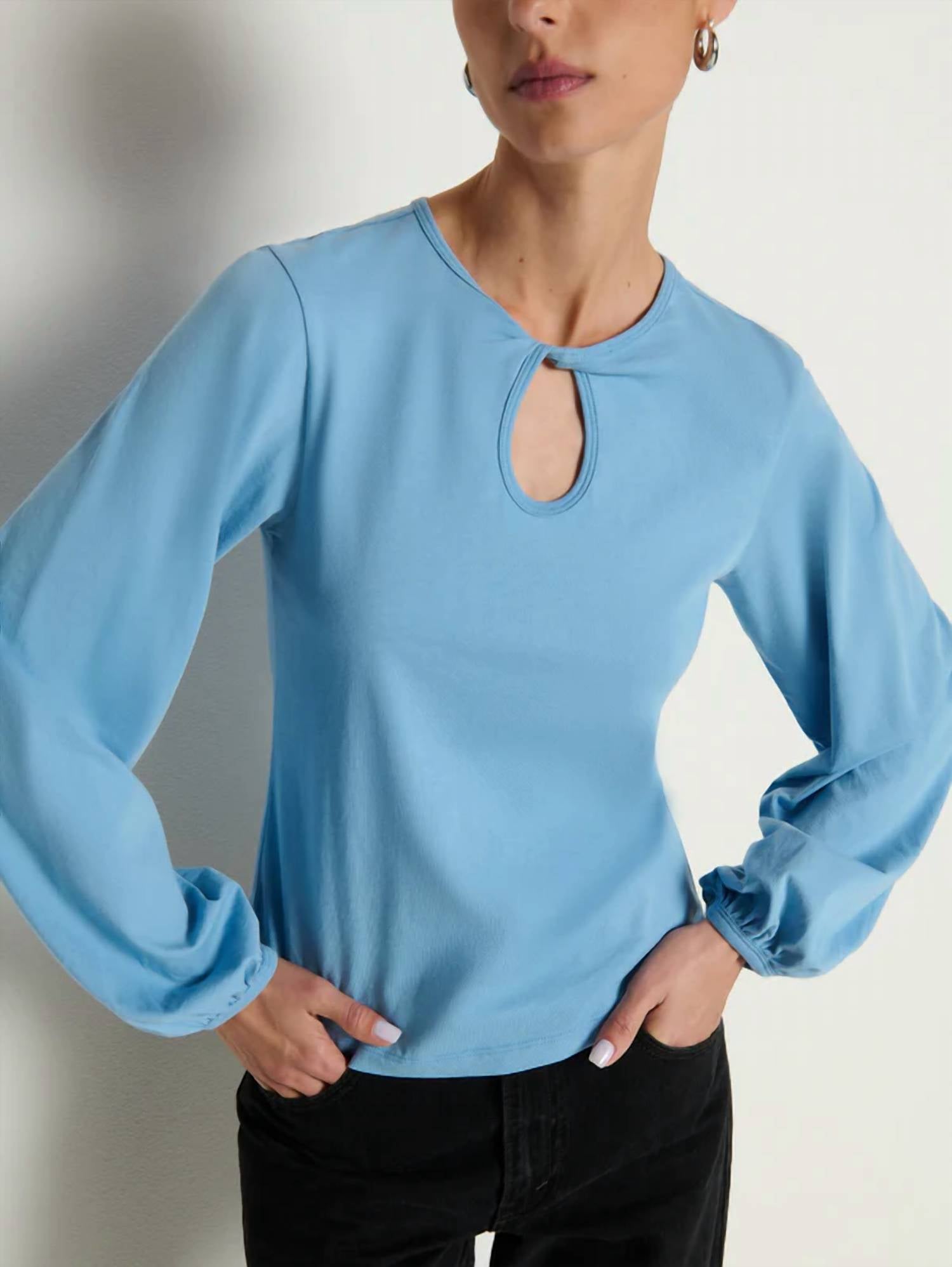 Nation LTD Carolina Keyhole Top in allure - women's long sleeve top - alternate view