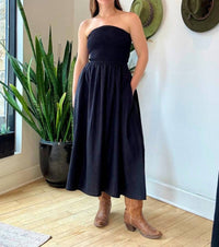 NARY Tube Midi Sundress in black linen - women's dress