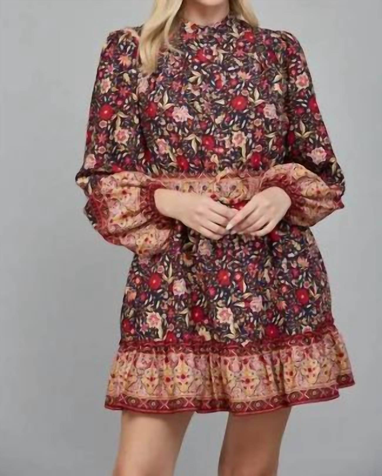 Fate - Women's Border Print Belted Button Down Mini Dress