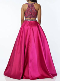 ALYCE PARIS Two Piece Embellished Halter Mikado Gown in fuchsia navy - women's dress - detail view