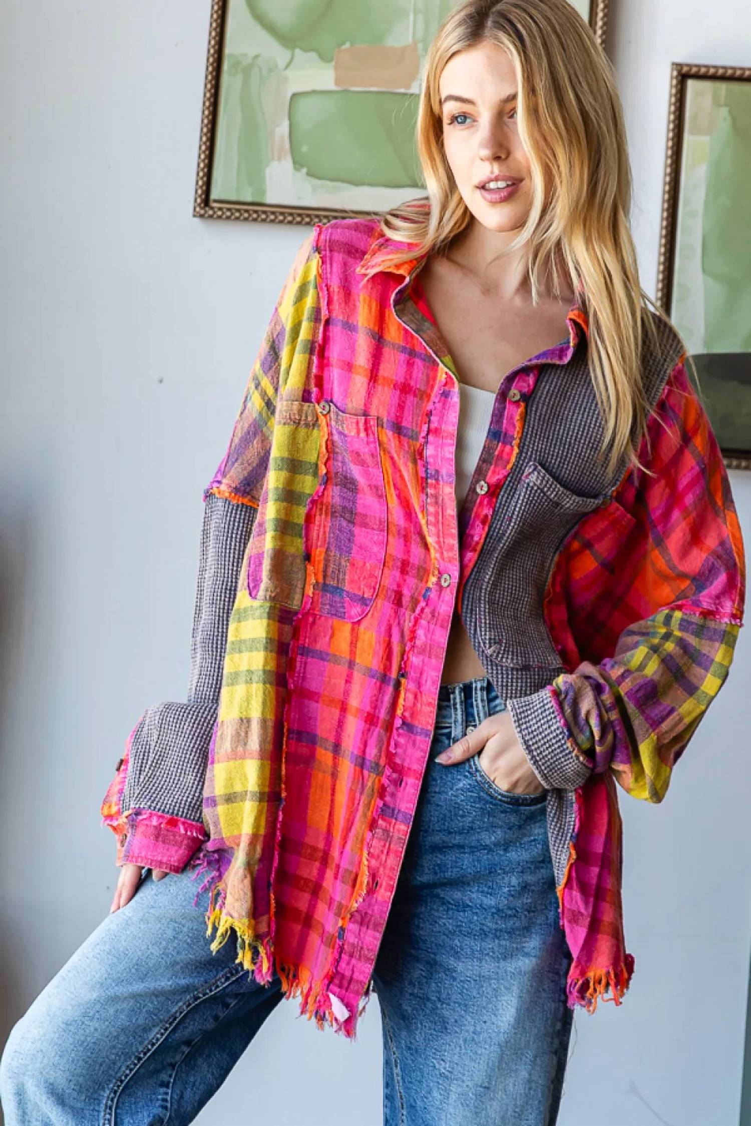 Oli & Hali - Plaid Mixed Button Down Shirt