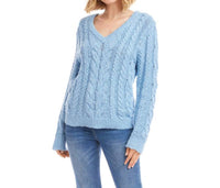 Karen Kane Cable Knit Long Sleeve Sweater in blue - women's sweater - alternate view
