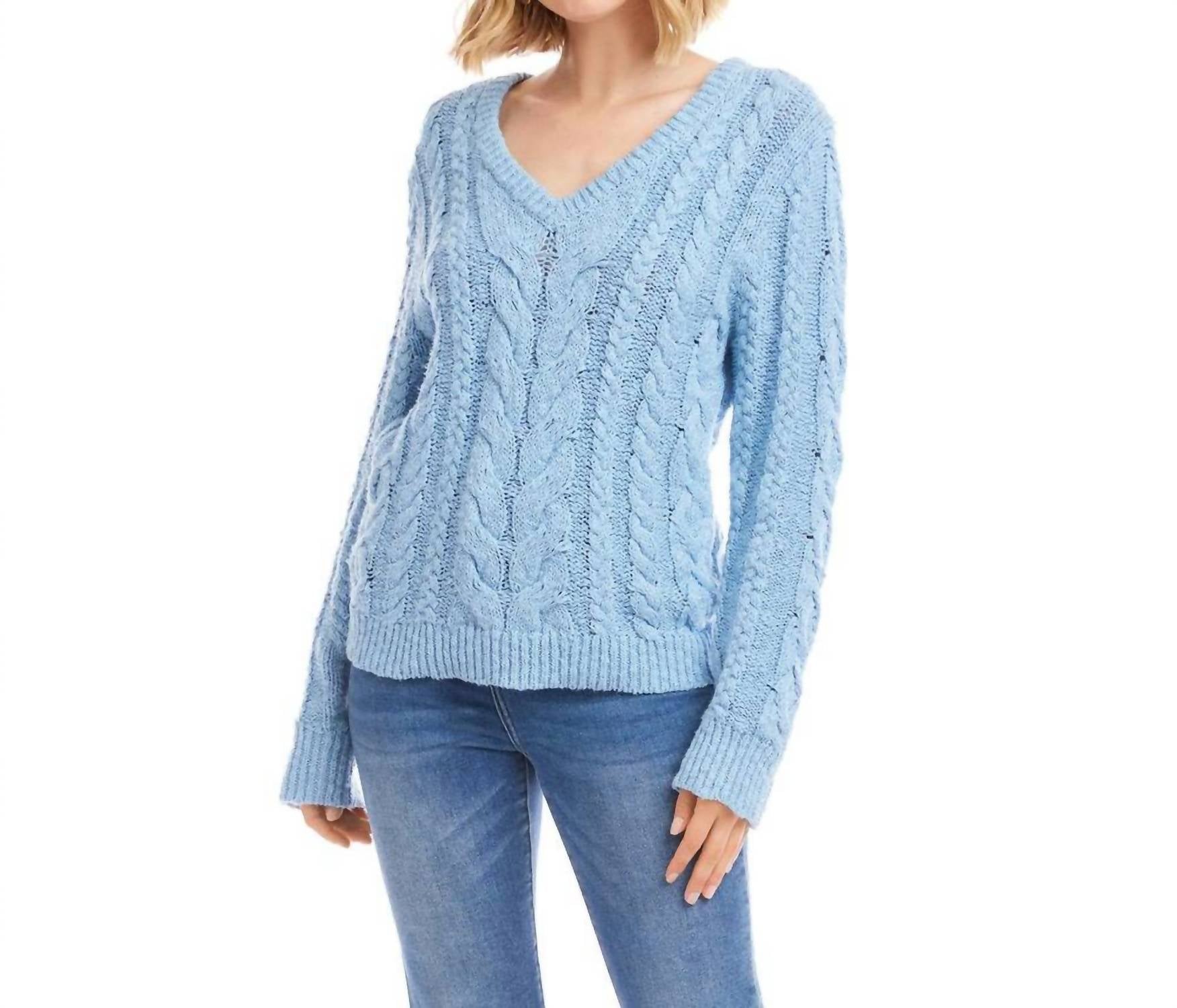 Karen Kane Cable Knit Long Sleeve Sweater in blue - women's sweater - alternate view