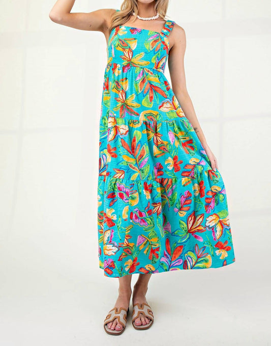 Easel - Tropical Print Flowy Bow Back Maxi Dress