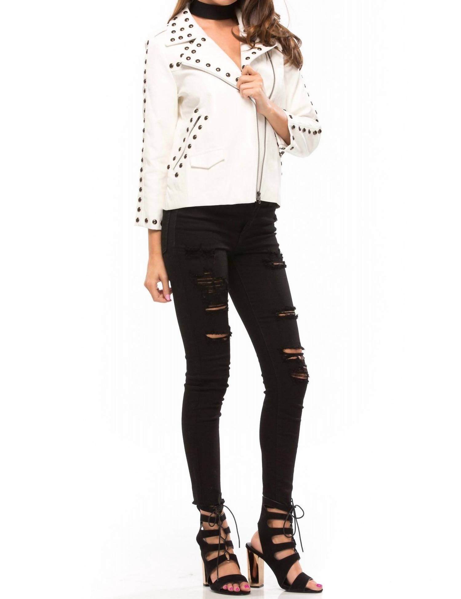 Line And Dot - Women's Stud Moto Jacket