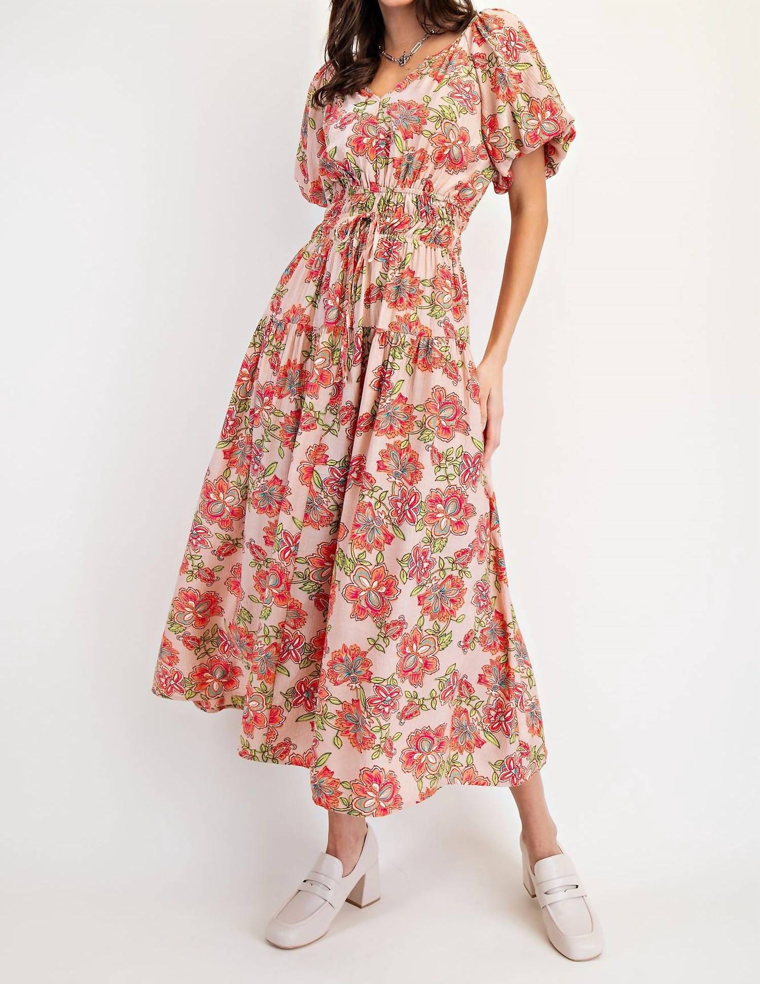 Easel - Printed Peach Blossom Maxi Dress