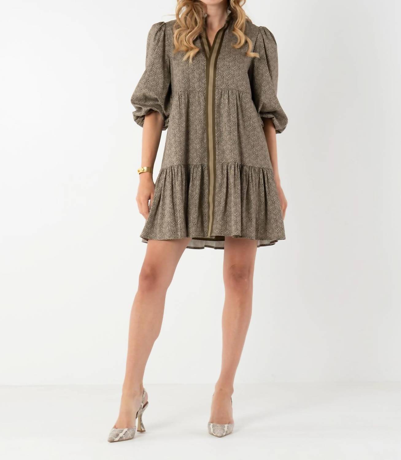 Emily McCarthy Sadie Dress in green tonal monogram - women's dress