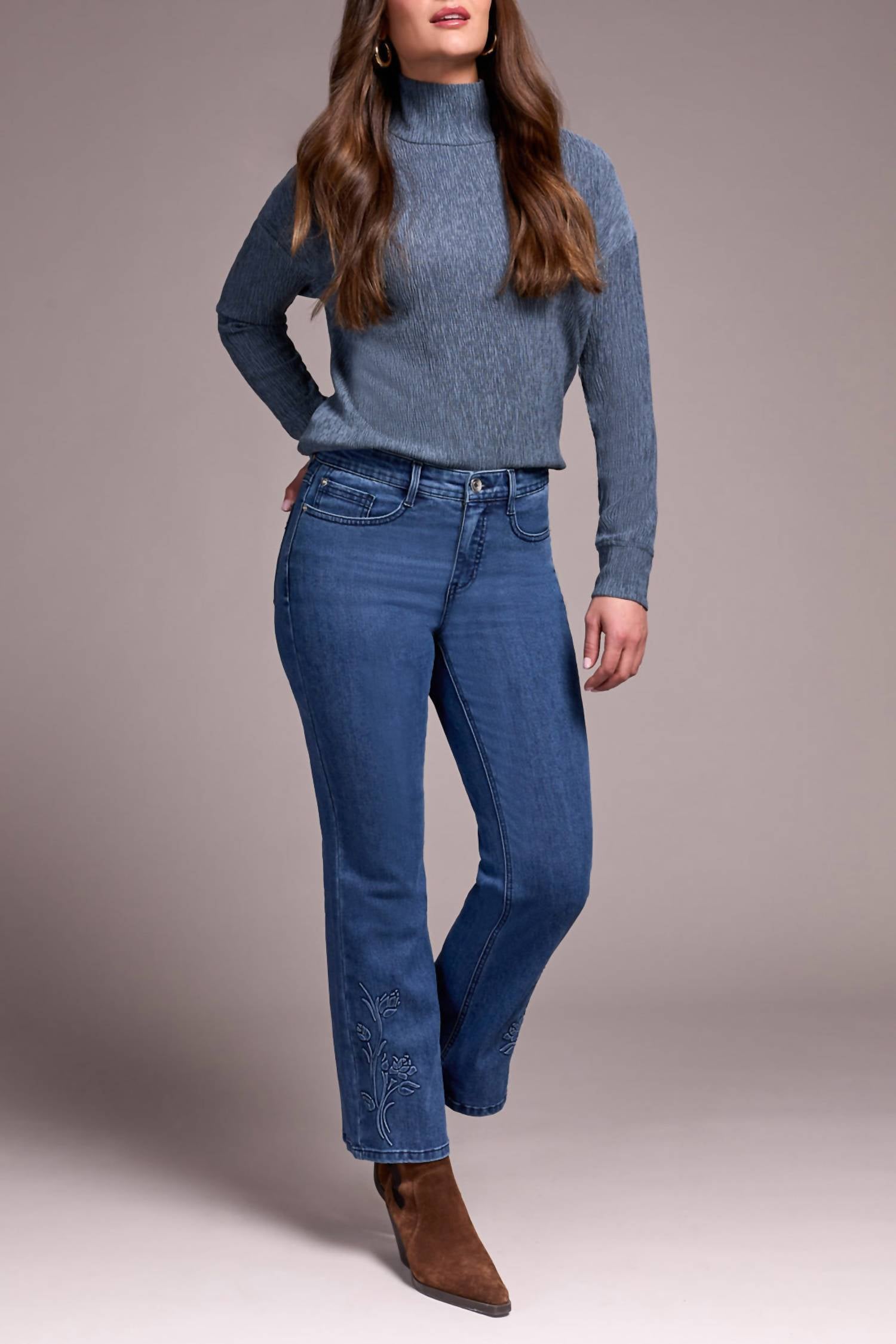 Tribal - Audrey With 3d Flower Flare Jeans