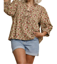 Umgee - Vintage Floral Pintuck Top