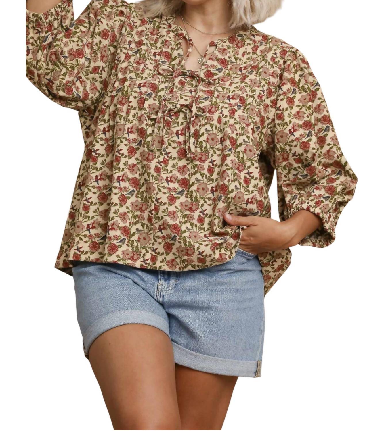 Umgee - Vintage Floral Pintuck Top