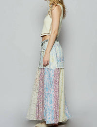 Pol - Woven floral print mixed skirt