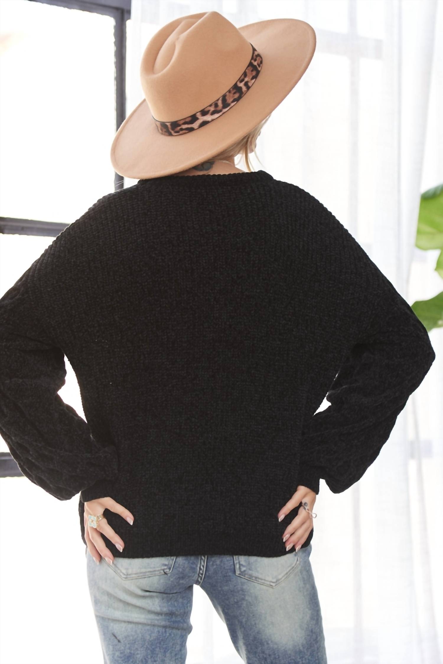 Madelyn - Puff Sleeve Sweater Top - Plus