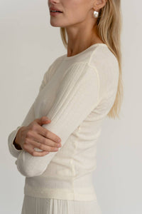 DONNI. Pointelle Long Sleeve Top in creme 1 - women's long sleeve top - alternate view