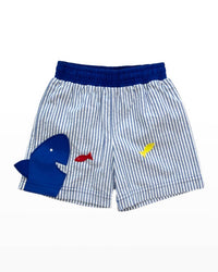 Florence Eiseman Boys' Seersucker Shark Swim Trunk in blue white - kids' item