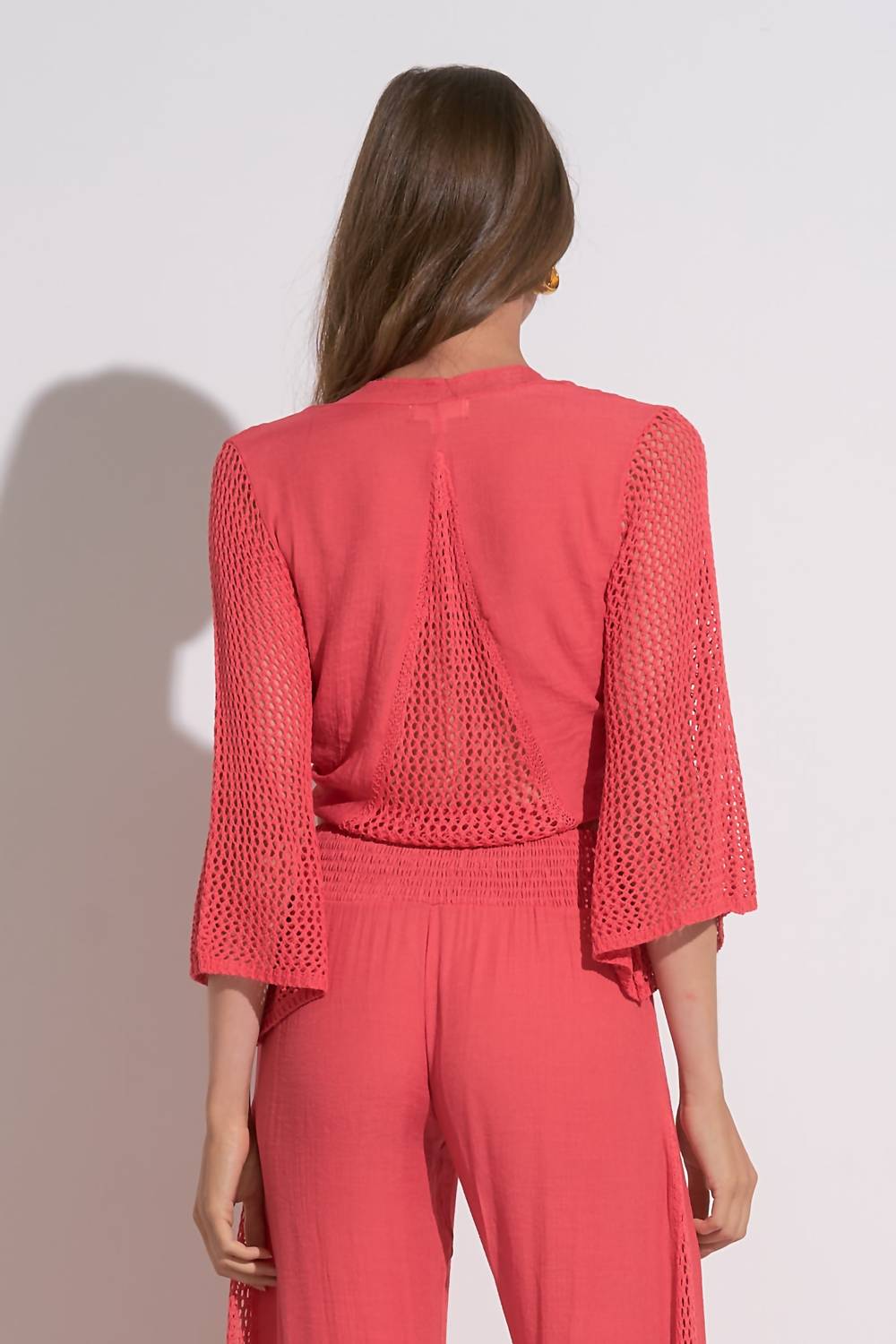 Elan - Resort Tie Front Crochet Sleeve Top