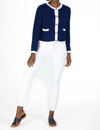 Duffield Lane Lady Cardigan in navy white - women's cardigan - alternate view