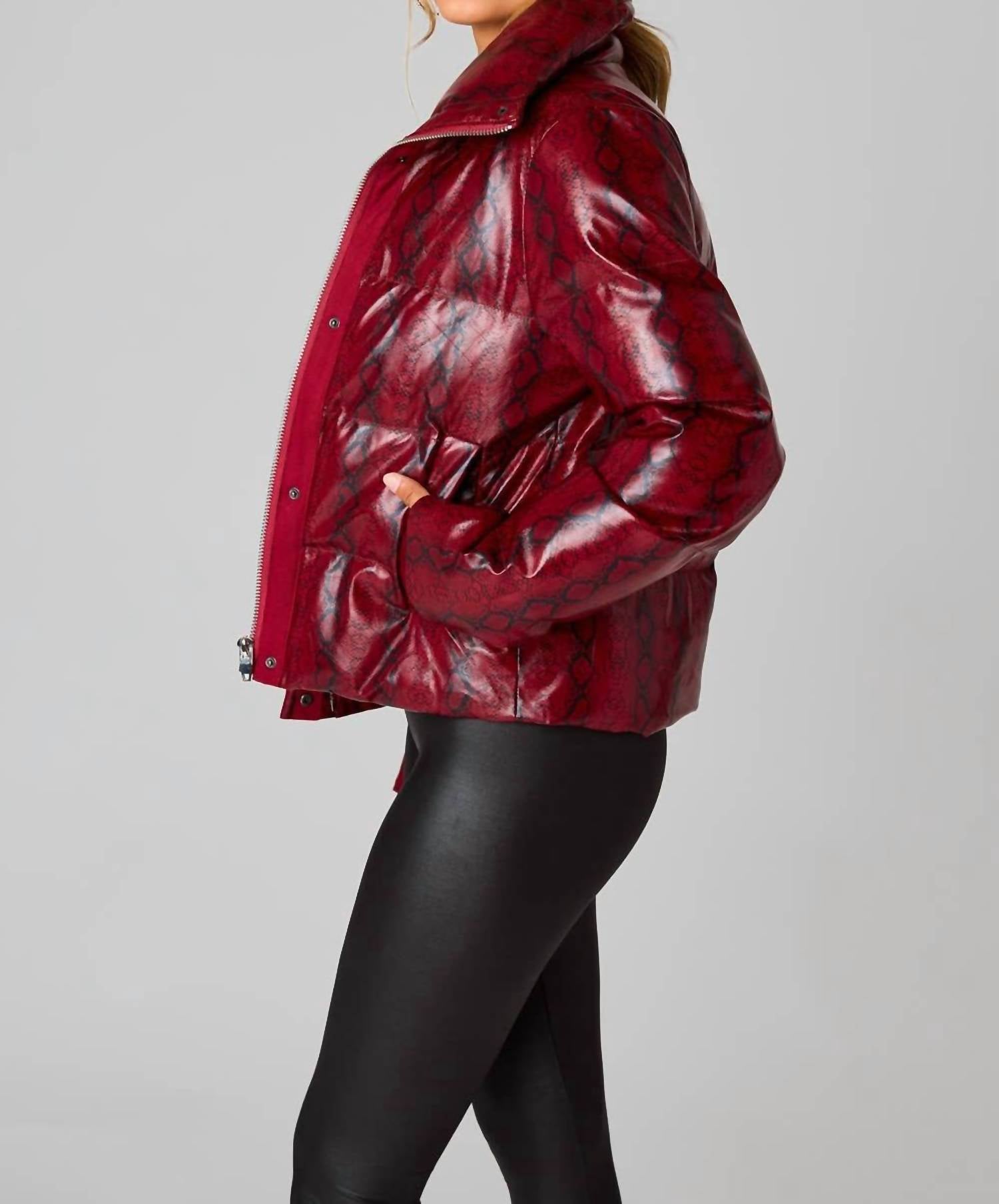 BUDDYLOVE Addison Snake Puffer Jacket in red black - women's jacket - detail view