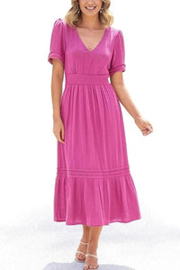 London Times - Short Sleeve A-line Midi Dress