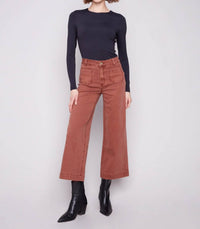 CHARLIE B Cropped Flair Legged Front Patch Pocket Pant in sepia - women's jeans - view 5