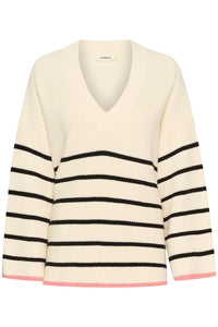 Soaked In Luxury - Musling V-neck Loose Fit Pullover Sweater