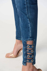 Joseph Ribkoff - Embellished Hem Ankle Grommets Straight Jeans