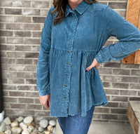 Umgee - Mineral Wash Collar Tiered Tunic Top