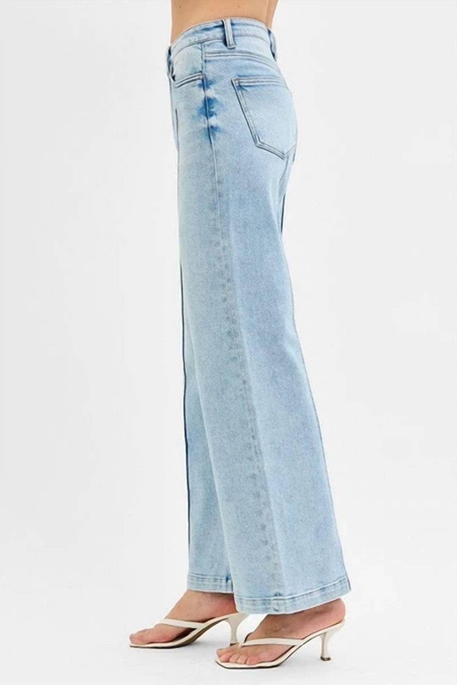 Risen - High Waist Wide Leg Pintuck Jeans