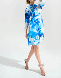 Joseph Ribkoff - Floral Fringe Cuff Satin Shift Dress