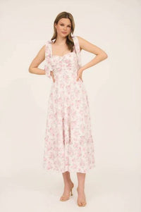 Blu Pepper - Floral Tie Strap Ruched Detail Maxi Dress