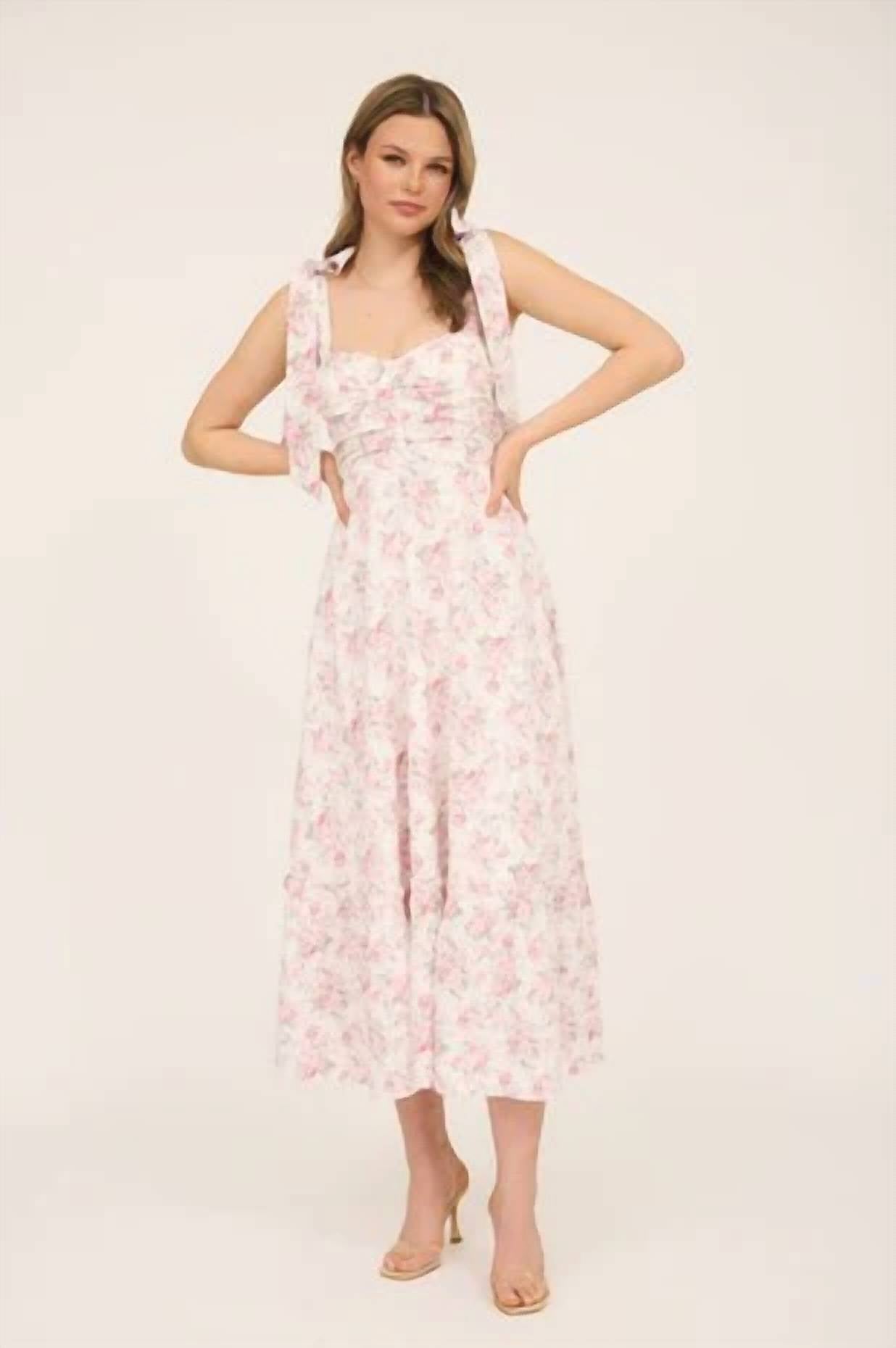 Blu Pepper - Floral Tie Strap Ruched Detail Maxi Dress